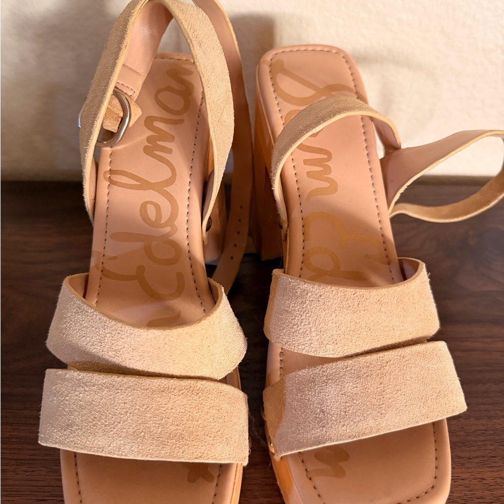 Schutz Women’s Suede Platform Sandals in Tan - Picture 2 of 5